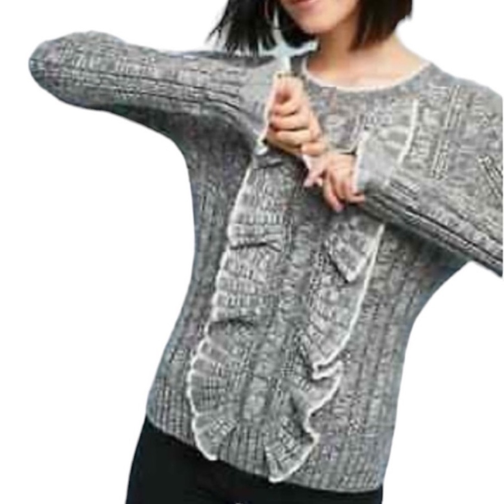 Anthropologie Eri + Ali Preston Gray Ruffle Knit Sweater